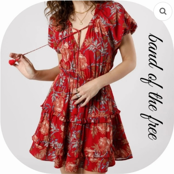 NWT Band Of The Free Connie Garnet Blush Boho Red Tiered Dress Tassels Sz. XS - Picture 4 of 12